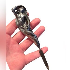 Antique Sterling Silver Art Nouveau Nail File Woman Figure